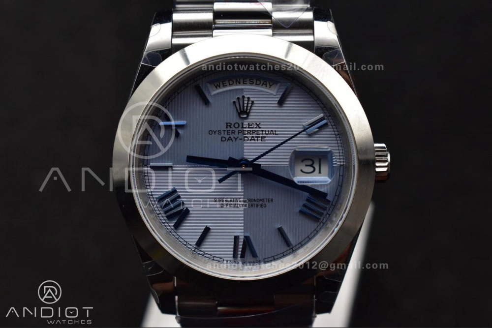 DayDate 40 GMF Tungsten Weighted 904L Steel Blue Dial Roman Markers On President Bracelet A3255 V4