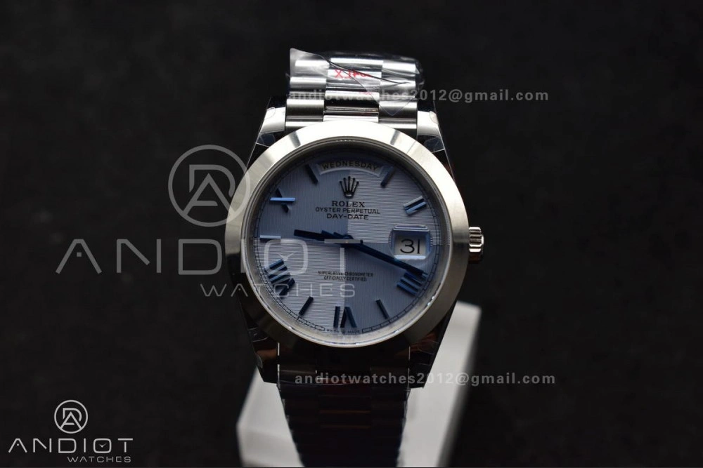 DayDate 40 GMF Tungsten Weighted 904L Steel Blue Dial Roman Markers On President Bracelet A3255 V4