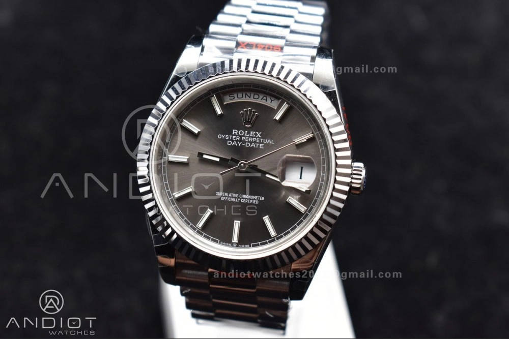 DayDate 40 GMF Tungsten Weighted 904L Steel Grey Dial Stick Markers On President Bracelet A2836 V2