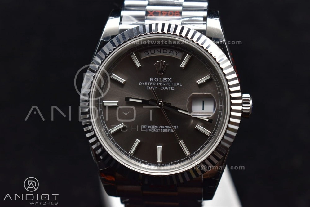 DayDate 40 GMF Tungsten Weighted 904L Steel Grey Dial Stick Markers On President Bracelet A2836 V2