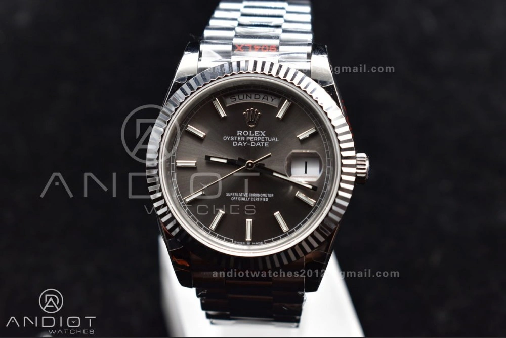 DayDate 40 GMF Tungsten Weighted 904L Steel Grey Dial Stick Markers On President Bracelet A2836 V2