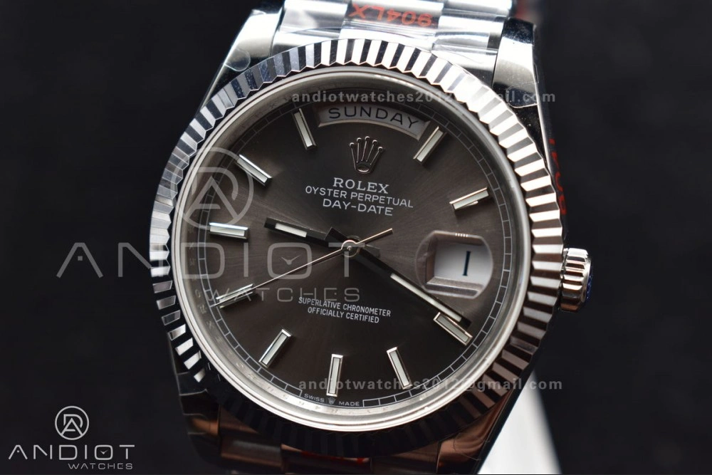 DayDate 40 GMF Tungsten Weighted 904L Steel Grey Dial Stick Markers On President Bracelet A2836 V2