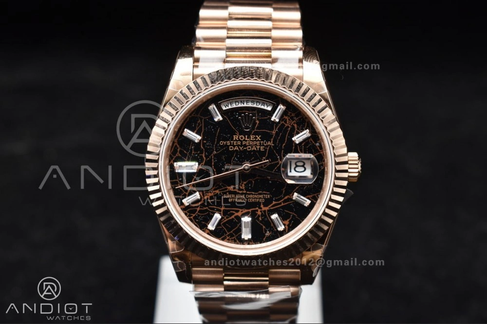 DayDate 40 RG GMF 904L Steel Meteorite Dial Crystal Markers On President Bracelet A3255