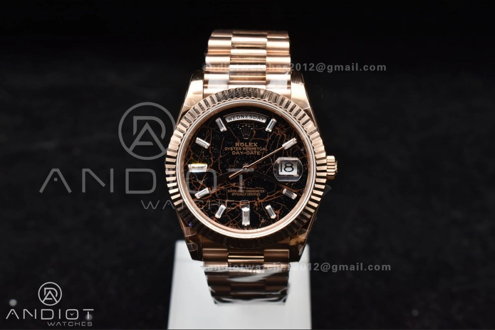 DayDate 40 RG GMF 904L Steel Meteorite Dial Crystal Markers On President Bracelet A3255