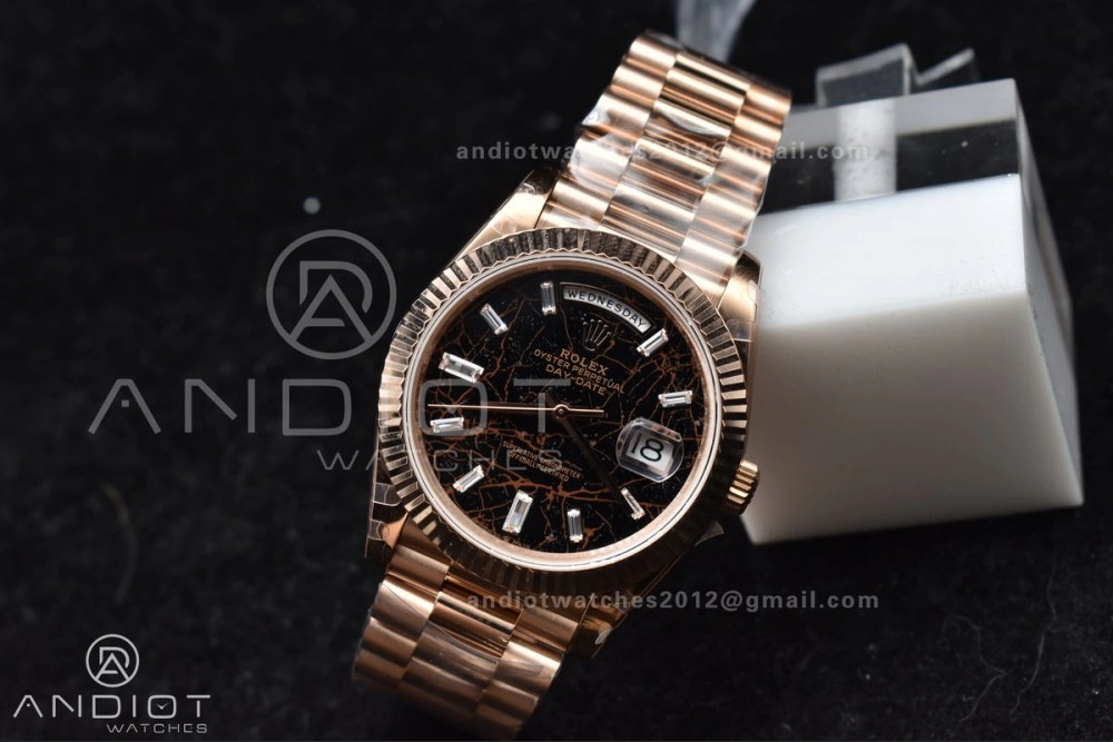 DayDate 40 RG GMF 904L Steel Meteorite Dial Crystal Markers On President Bracelet A3255