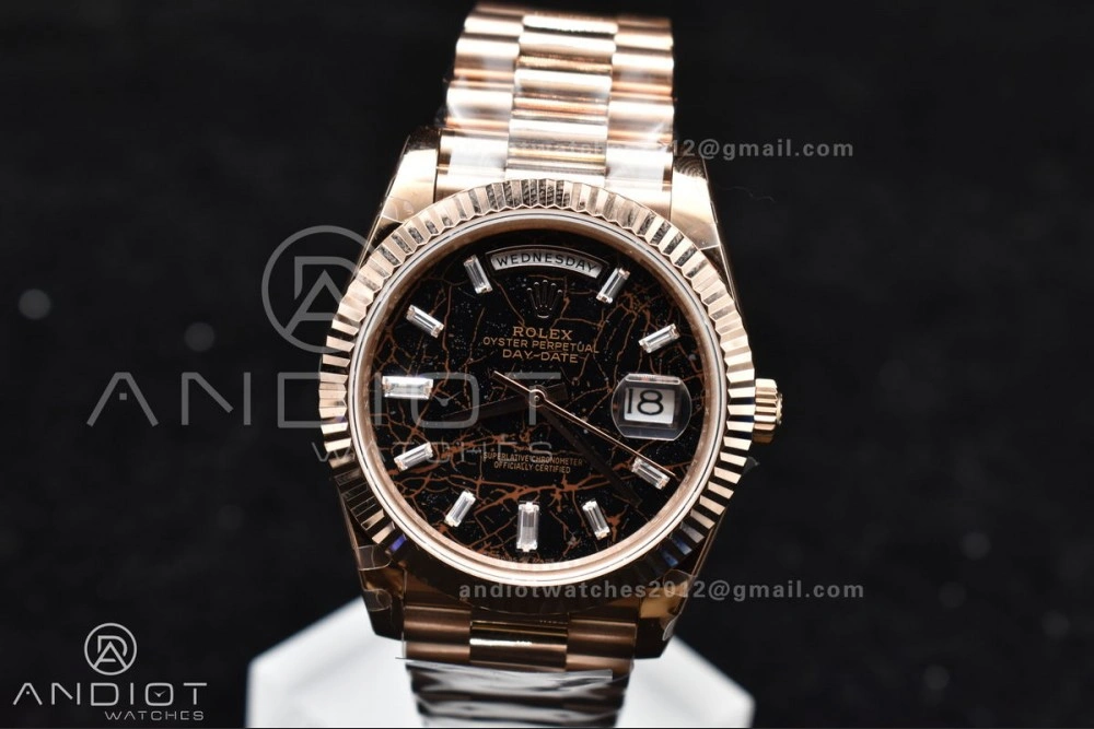 DayDate 40 RG GMF 904L Steel Meteorite Dial Crystal Markers On President Bracelet A3255