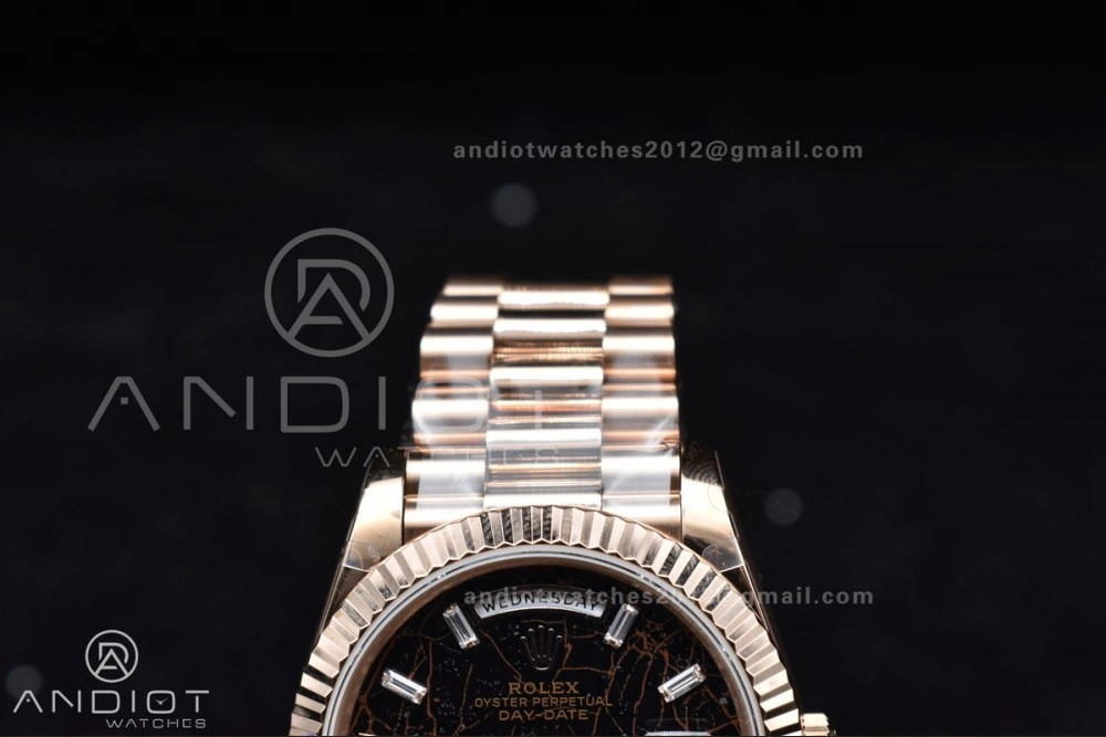 DayDate 40 RG GMF 904L Steel Meteorite Dial Crystal Markers On President Bracelet A3255