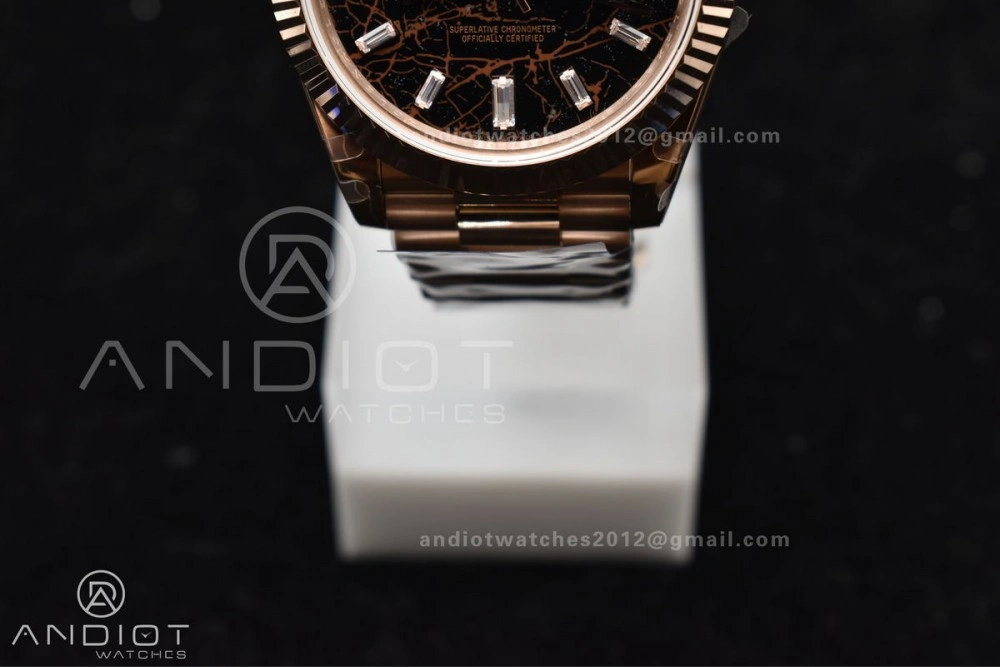 DayDate 40 RG GMF 904L Steel Meteorite Dial Crystal Markers On President Bracelet A3255