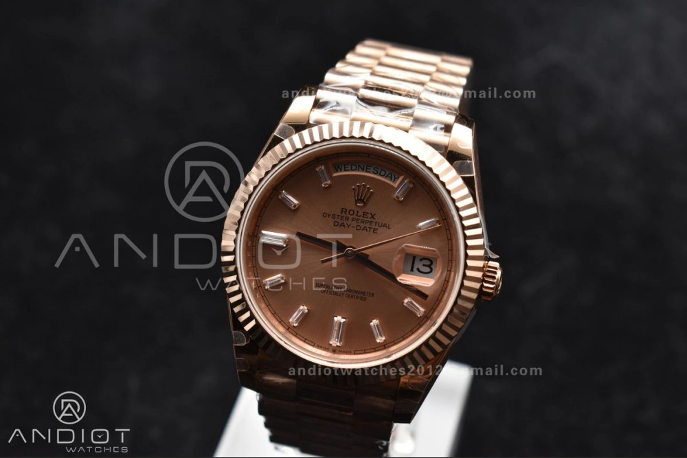 DayDate 40 RG GMF Plated 904L Steel RG Dial Crystal Markers On President Bracelet A2836 V2