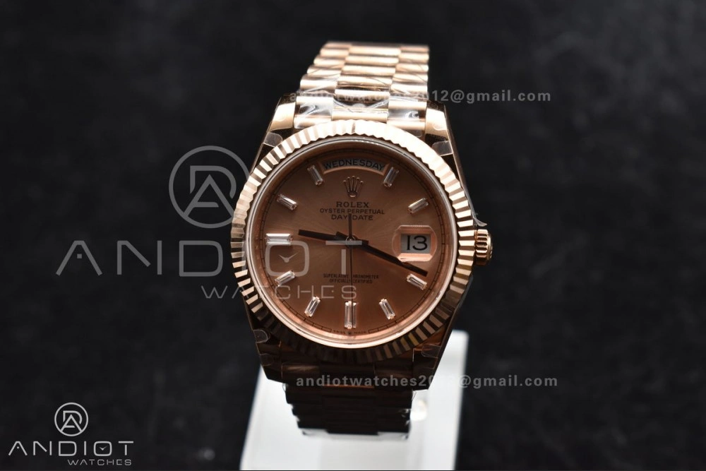 DayDate 40 RG GMF Plated 904L Steel RG Dial Crystal Markers On President Bracelet A2836 V2