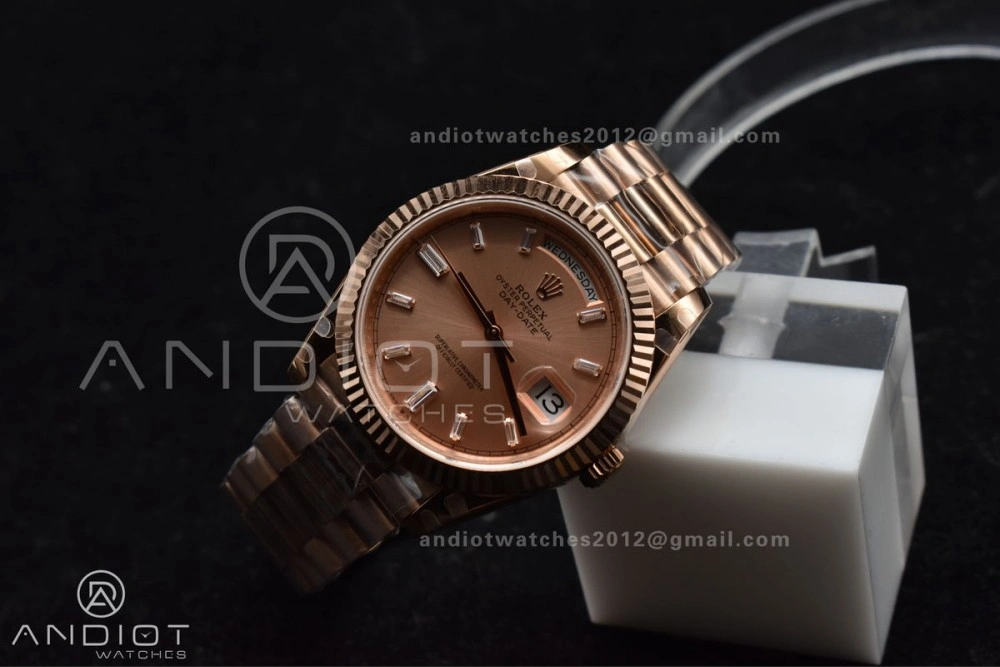 DayDate 40 RG GMF Plated 904L Steel RG Dial Crystal Markers On President Bracelet A2836 V2