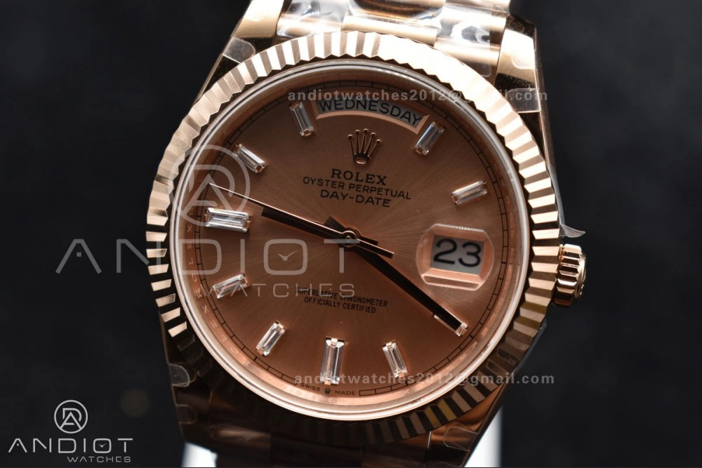 DayDate 40 RG GMF Plated 904L Steel RG Dial Crystal Markers On President Bracelet A2836 V2