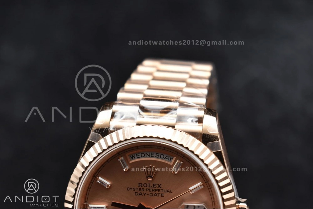 DayDate 40 RG GMF Plated 904L Steel RG Dial Crystal Markers On President Bracelet A2836 V2