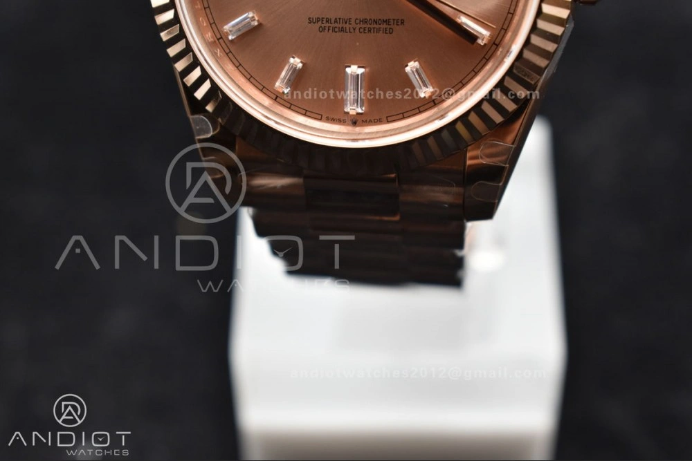 DayDate 40 RG GMF Plated 904L Steel RG Dial Crystal Markers On President Bracelet A2836 V2