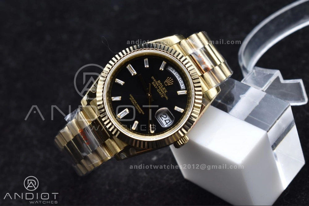 DayDate 40 RG GMF Tungsten Weighted 904L Steel Black Dial with Crystal Markers On President Bracelet A2836 V2