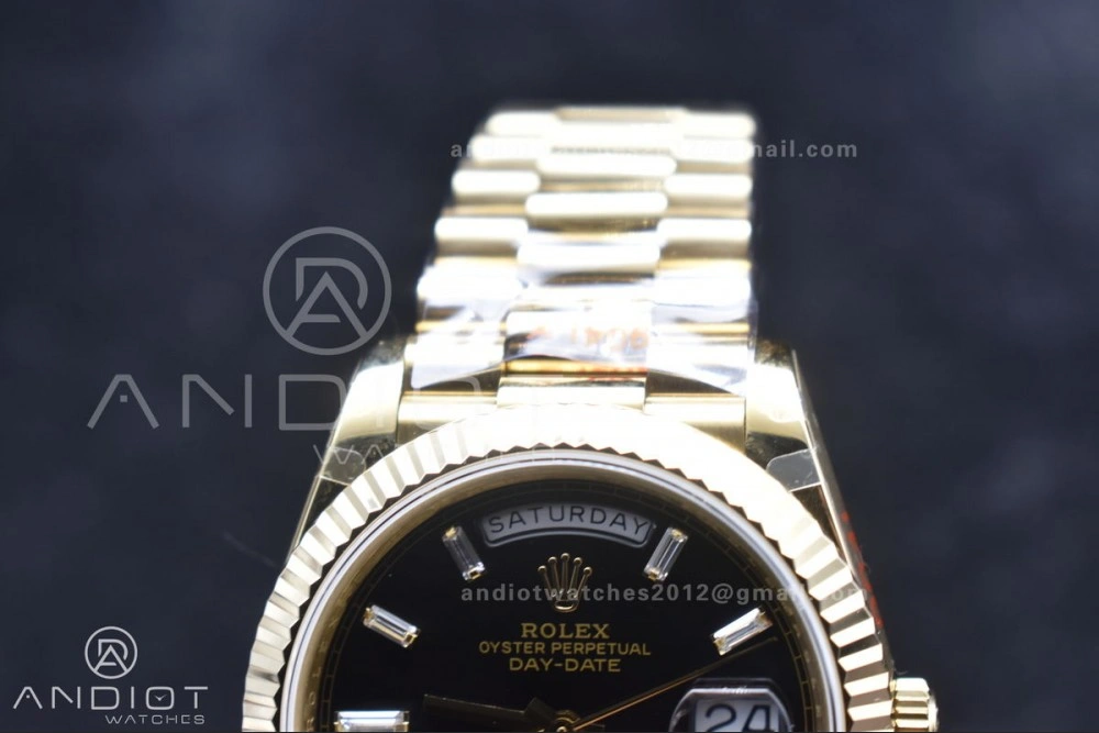 DayDate 40 RG GMF Tungsten Weighted 904L Steel Black Dial with Crystal Markers On President Bracelet A2836 V2