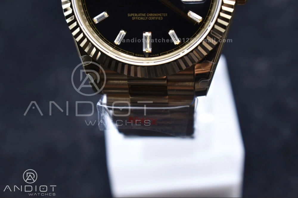 DayDate 40 RG GMF Tungsten Weighted 904L Steel Black Dial with Crystal Markers On President Bracelet A2836 V2