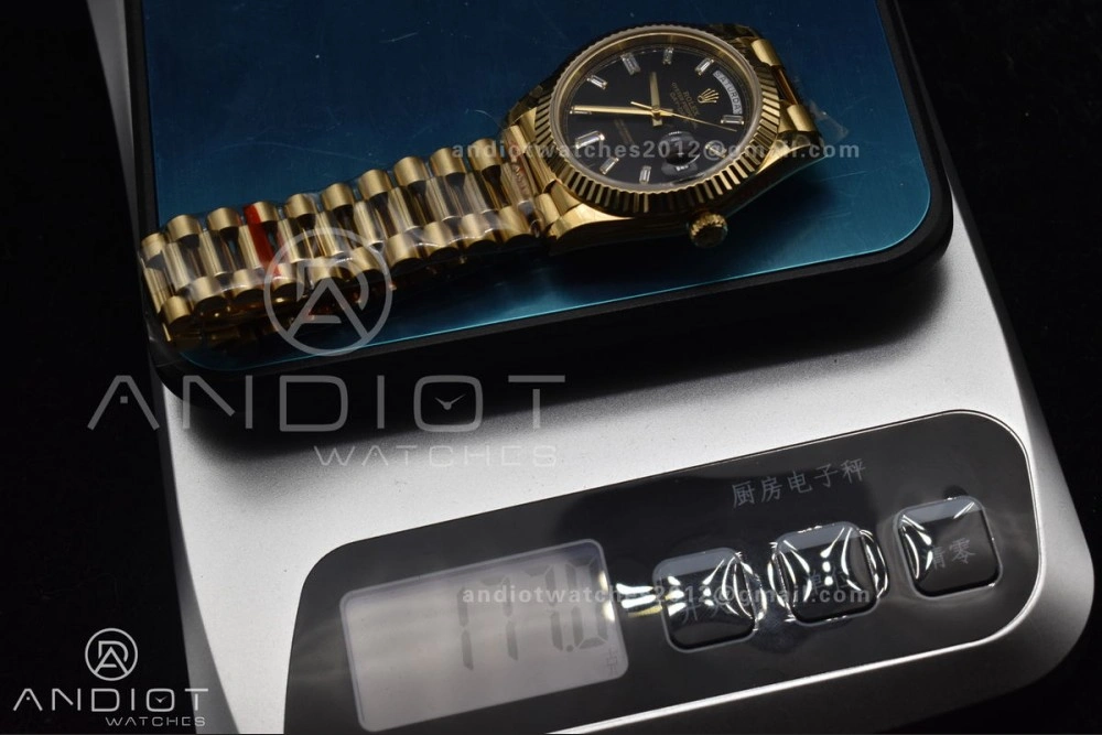 DayDate 40 RG GMF Tungsten Weighted 904L Steel Black Dial with Crystal Markers On President Bracelet A2836 V2