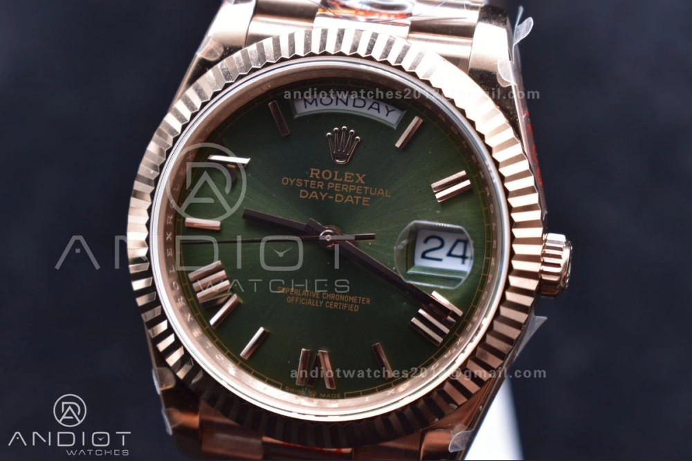 DayDate 40 RG GMF Tungsten Weighted 904L Steel Green Dial Roman Markers on President Bracelet A2836 V2