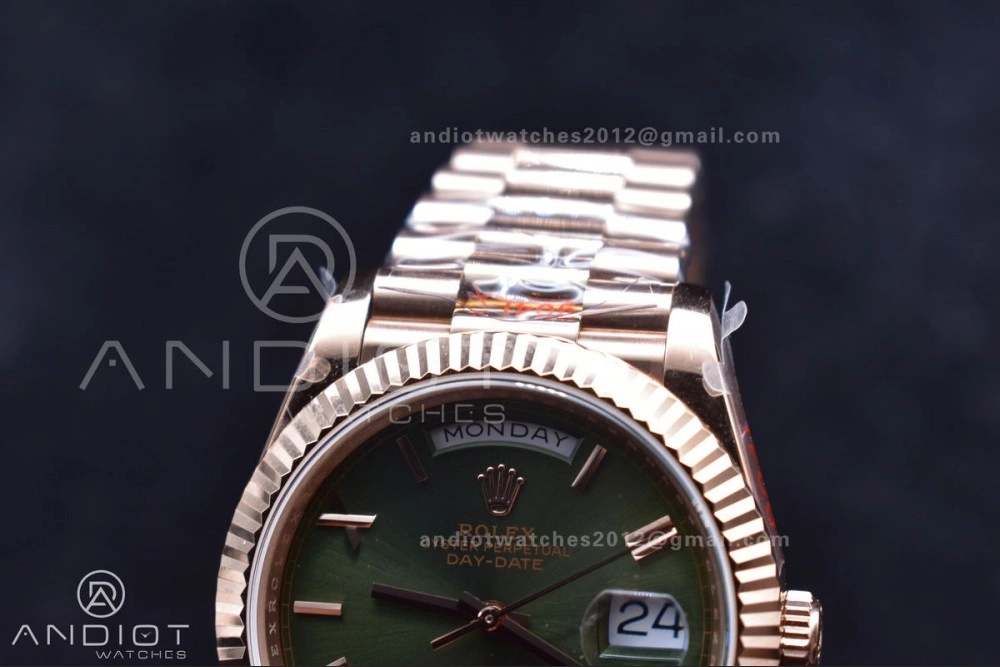 DayDate 40 RG GMF Tungsten Weighted 904L Steel Green Dial Roman Markers on President Bracelet A2836 V2