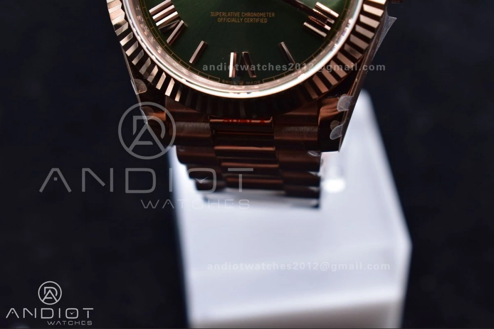 DayDate 40 RG GMF Tungsten Weighted 904L Steel Green Dial Roman Markers on President Bracelet A2836 V2