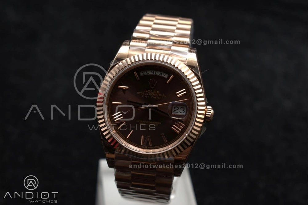 DayDate 40 RG GSF Gain Weight Brown Roman Dial on President Bracelet A2836