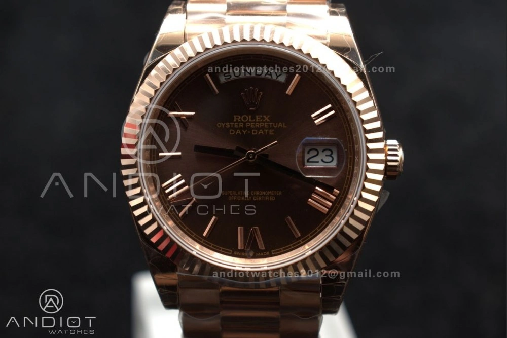DayDate 40 RG GSF Gain Weight Brown Roman Dial on President Bracelet A2836