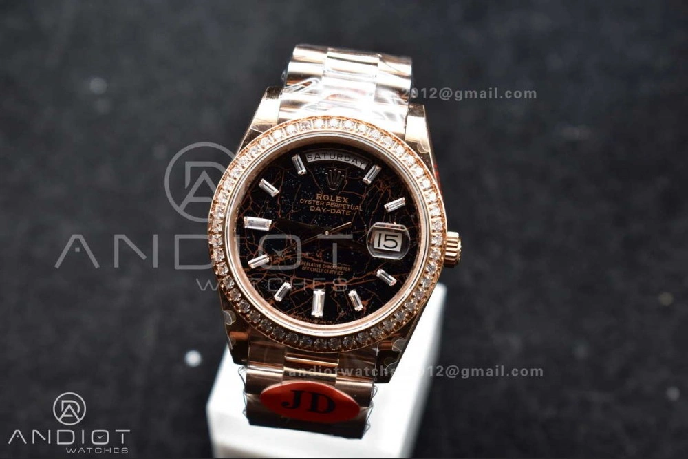 DayDate 40 RG JDF 904L Steel Meteorite Dial Crystal Markers On President Bracelet A3255