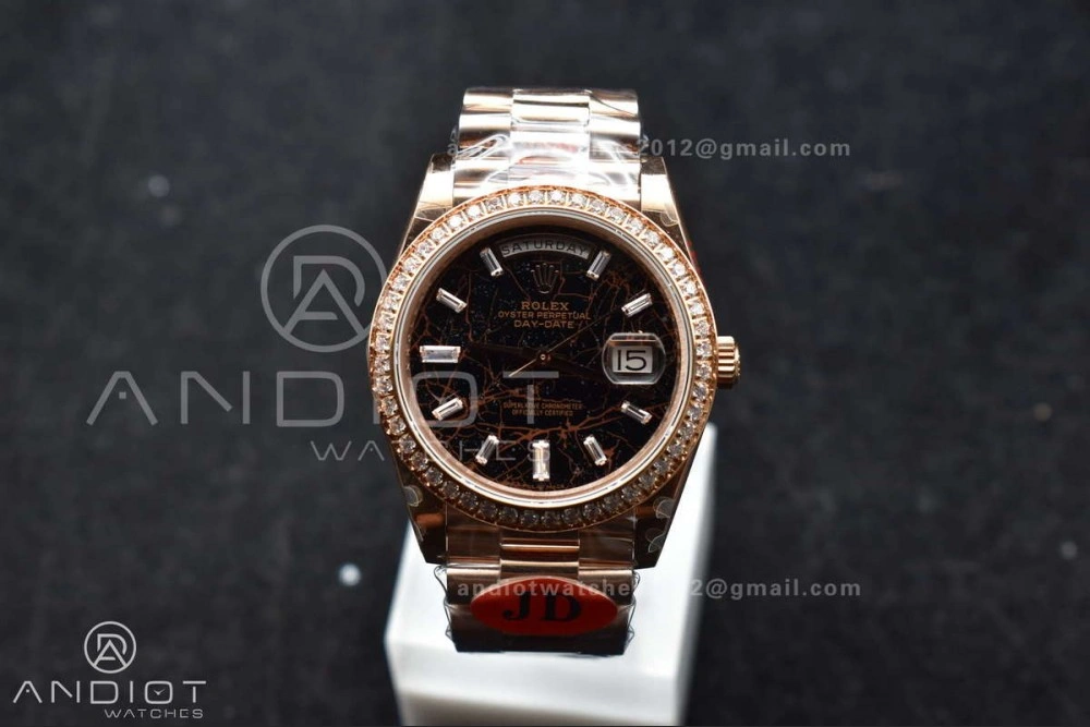 DayDate 40 RG JDF 904L Steel Meteorite Dial Crystal Markers On President Bracelet A3255