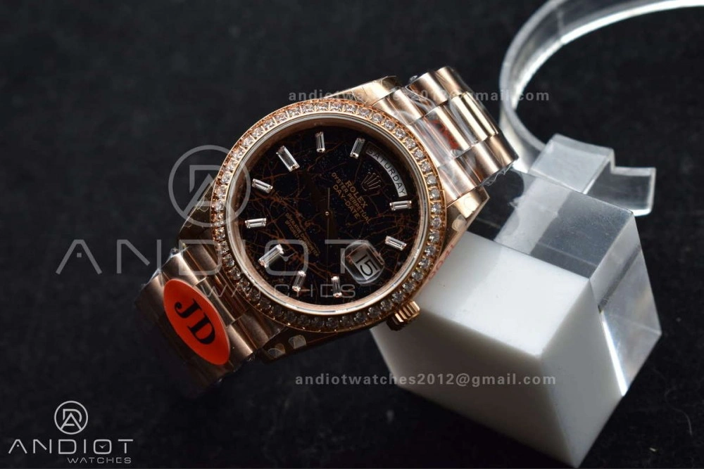 DayDate 40 RG JDF 904L Steel Meteorite Dial Crystal Markers On President Bracelet A3255