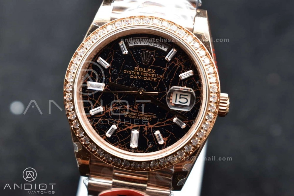 DayDate 40 RG JDF 904L Steel Meteorite Dial Crystal Markers On President Bracelet A3255