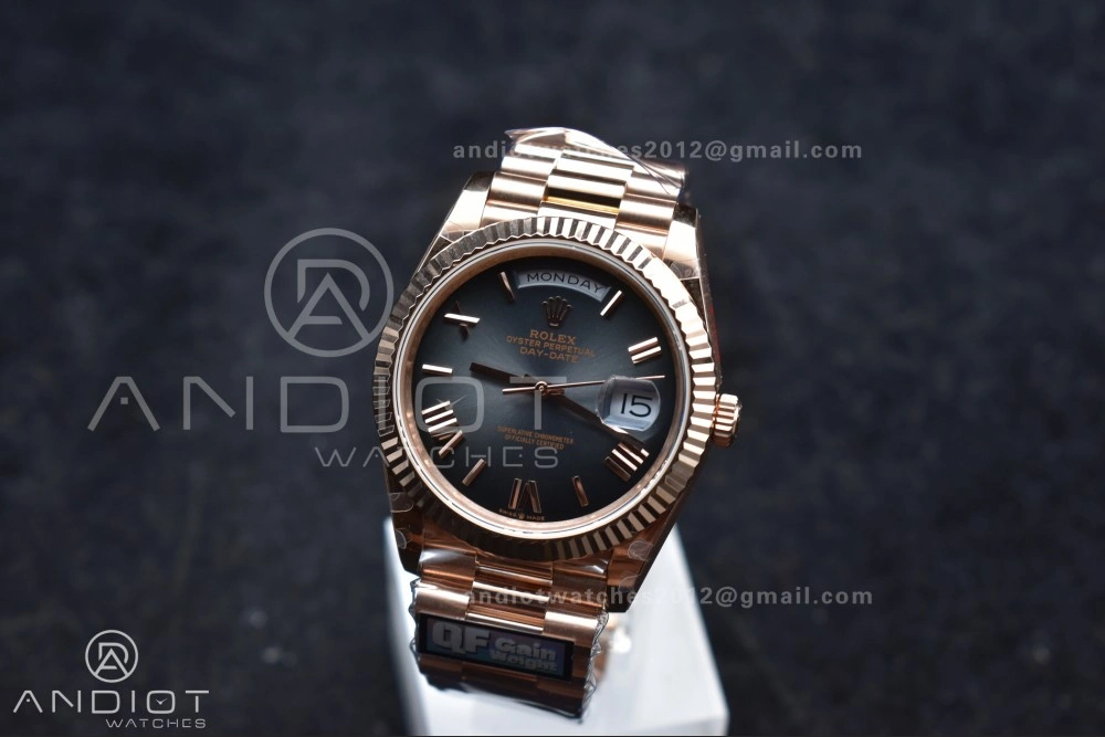 DayDate 40 RG QF Best Edition 904L Steel Slate Ombre Dial on President Bracelet A2836 V4 (Gain Weight)