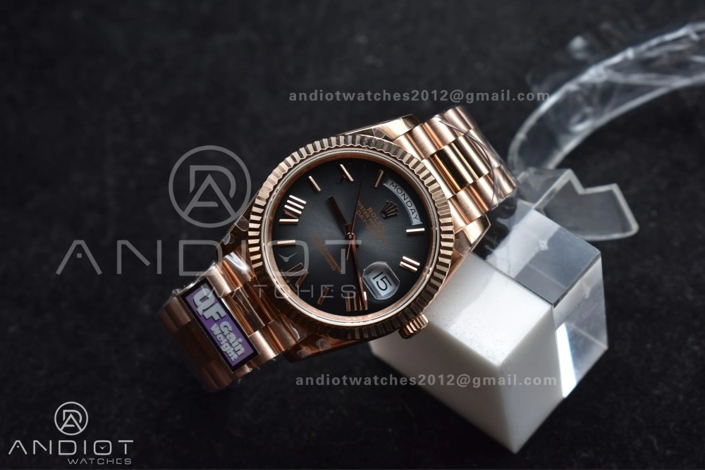 DayDate 40 RG QF Best Edition 904L Steel Slate Ombre Dial on President Bracelet A2836 V4 (Gain Weight)