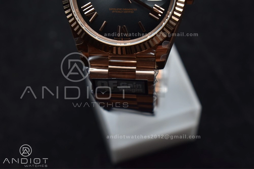 DayDate 40 RG QF Best Edition 904L Steel Slate Ombre Dial on President Bracelet A2836 V4 (Gain Weight)