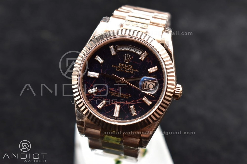 DayDate 40 RG TWF 316L Steel Meteorite Dial Crystal Markers on President Bracelet A2836