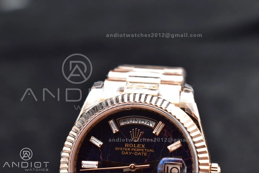 DayDate 40 RG TWF 316L Steel Meteorite Dial Crystal Markers on President Bracelet A2836