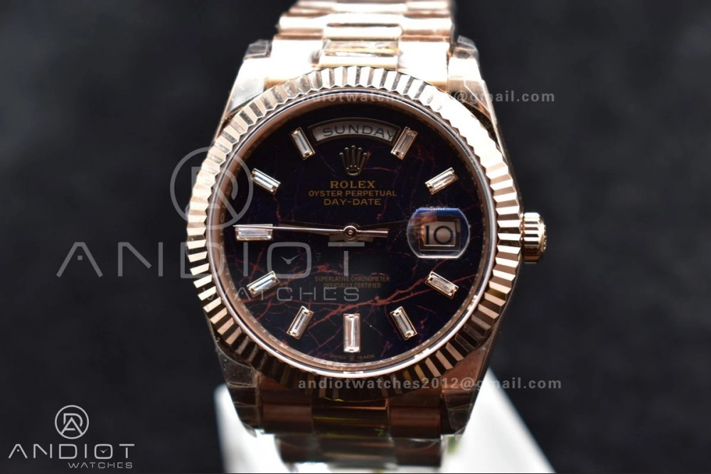 DayDate 40 RG TWF 316L Steel Meteorite Dial Crystal Markers on President Bracelet A2836