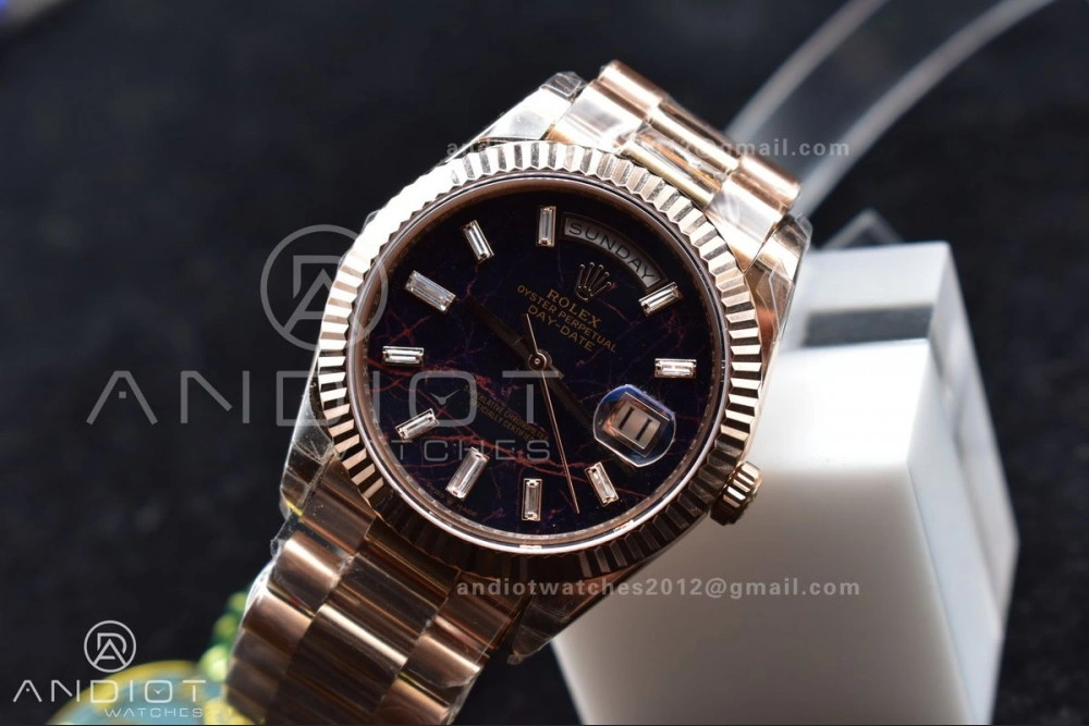 DayDate 40 RG TWF 316L Steel Meteorite Dial Crystal Markers on President Bracelet A2836