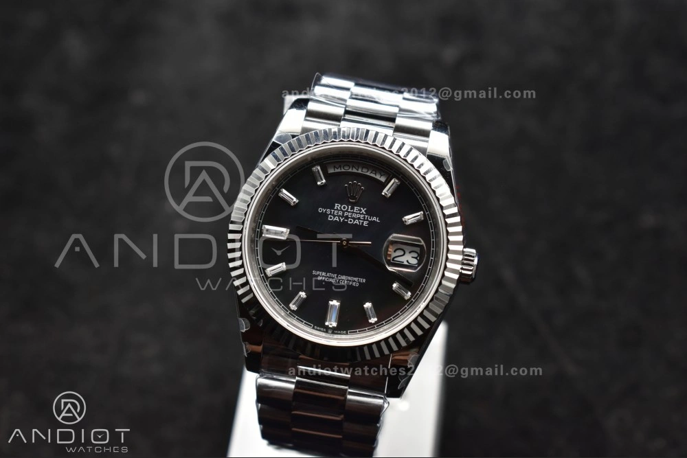 DayDate 40 SS GMF 904L Steel Black Crystal Dial on President Bracelet A2836 V3 (Gain Weight)