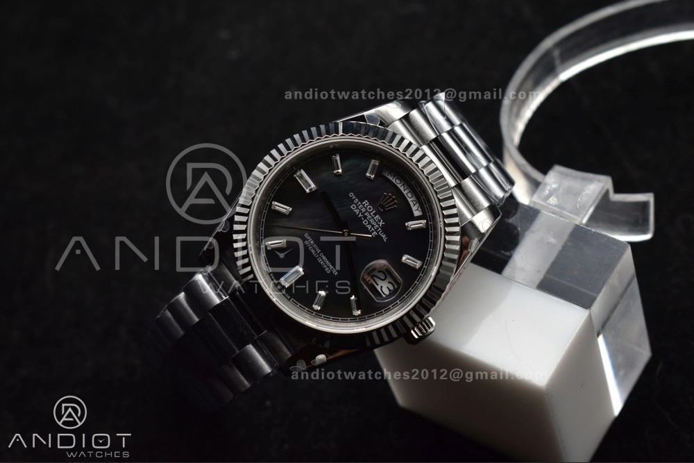 DayDate 40 SS GMF 904L Steel Black Crystal Dial on President Bracelet A2836 V3 (Gain Weight)
