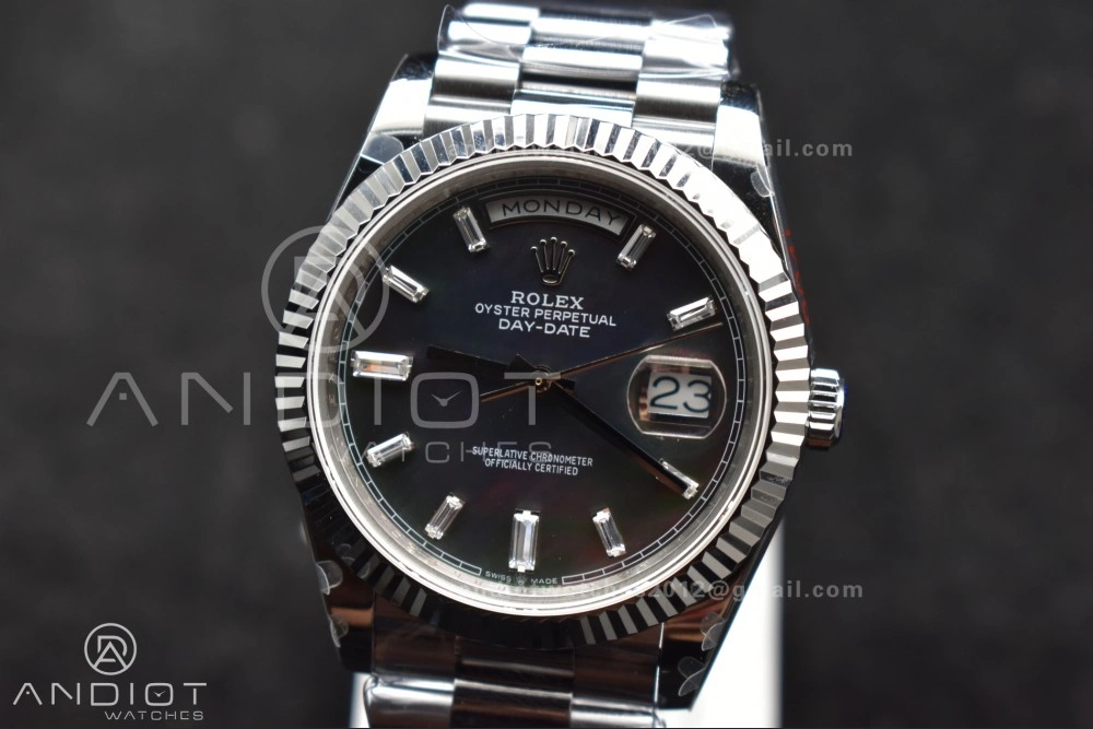 DayDate 40 SS GMF 904L Steel Black Crystal Dial on President Bracelet A2836 V3 (Gain Weight)