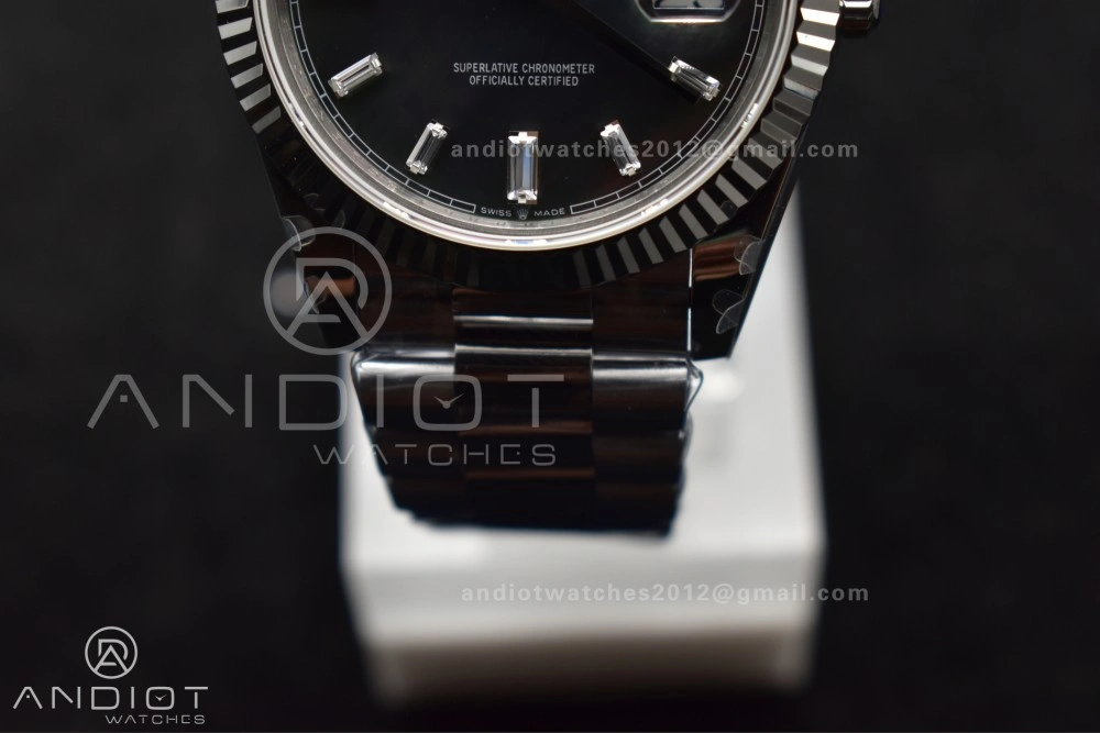 DayDate 40 SS GMF 904L Steel Black Crystal Dial on President Bracelet A2836 V3 (Gain Weight)