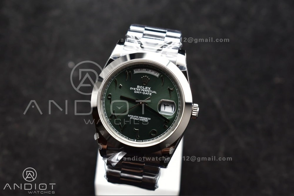 DayDate 40 SS GMF 904L Steel Green Dial Arabic Markers On President Bracelet A2836