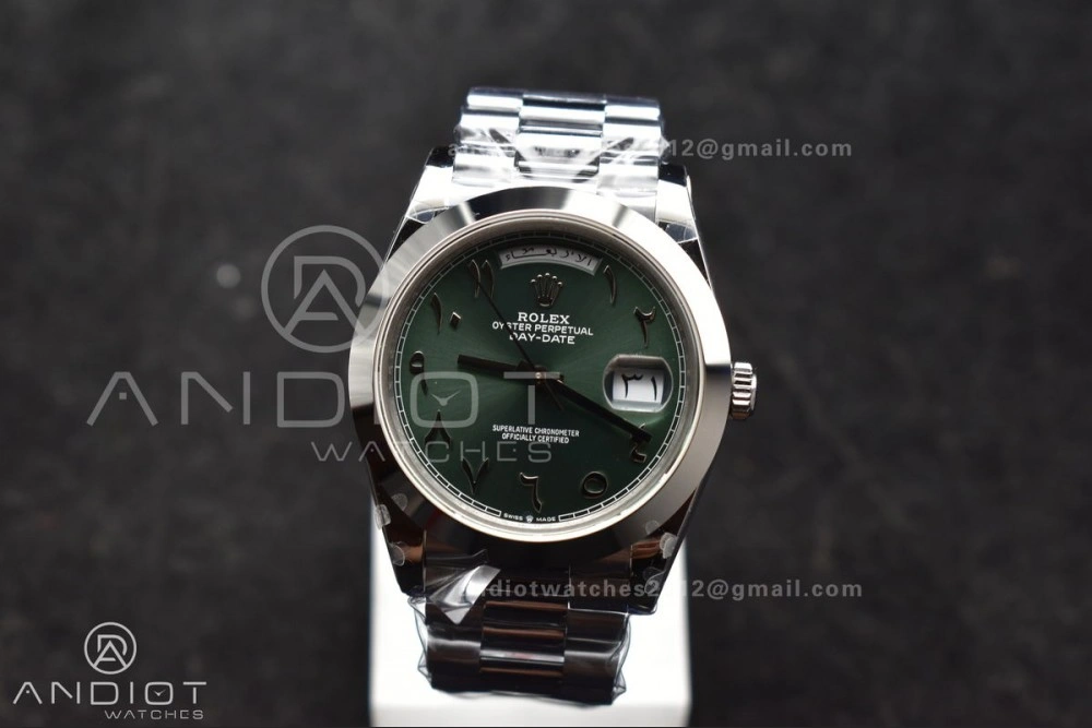 DayDate 40 SS GMF 904L Steel Green Dial Arabic Markers On President Bracelet A2836