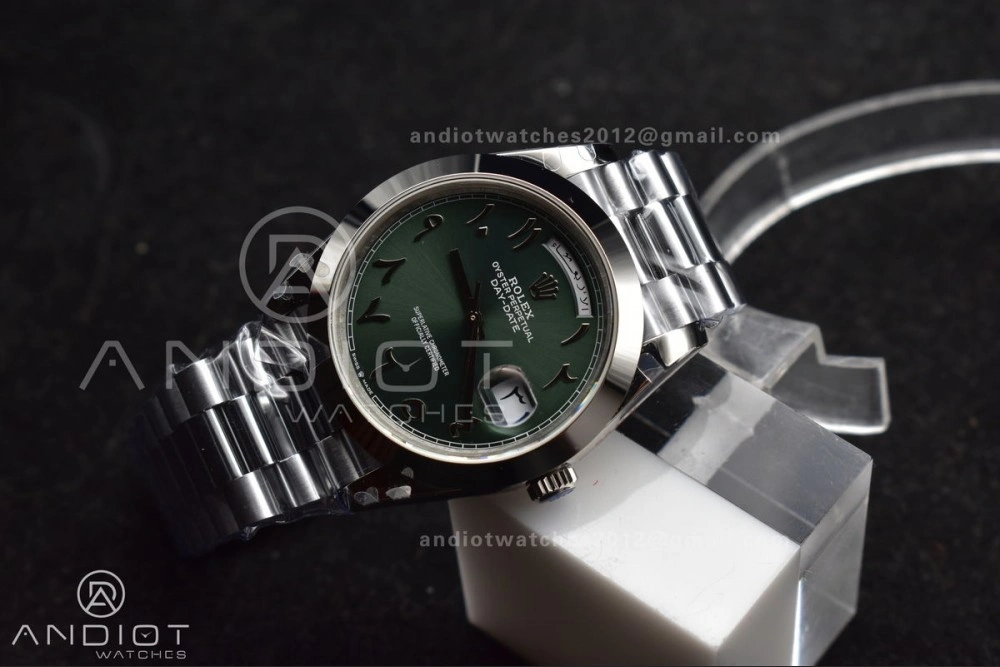 DayDate 40 SS GMF 904L Steel Green Dial Arabic Markers On President Bracelet A2836
