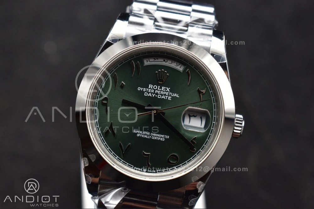 DayDate 40 SS GMF 904L Steel Green Dial Arabic Markers On President Bracelet A2836