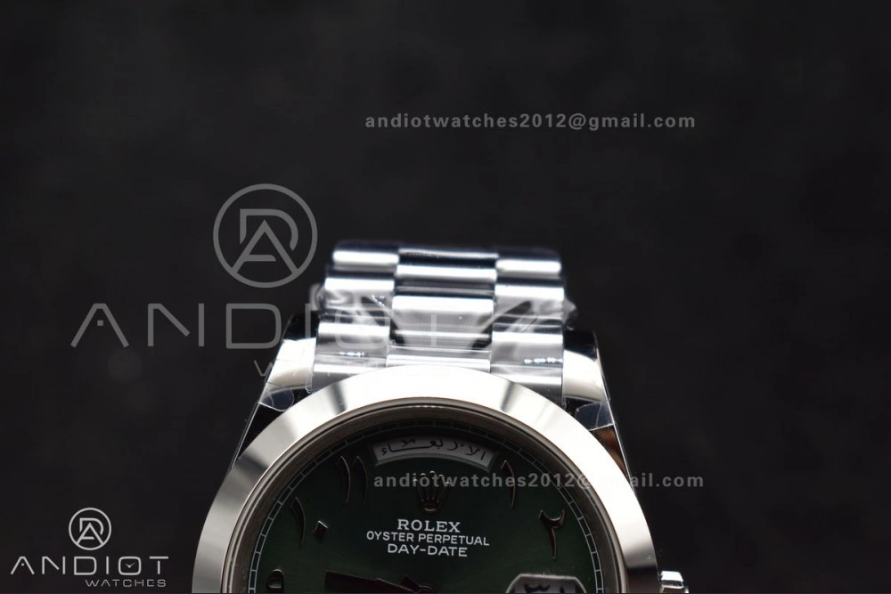 DayDate 40 SS GMF 904L Steel Green Dial Arabic Markers On President Bracelet A2836