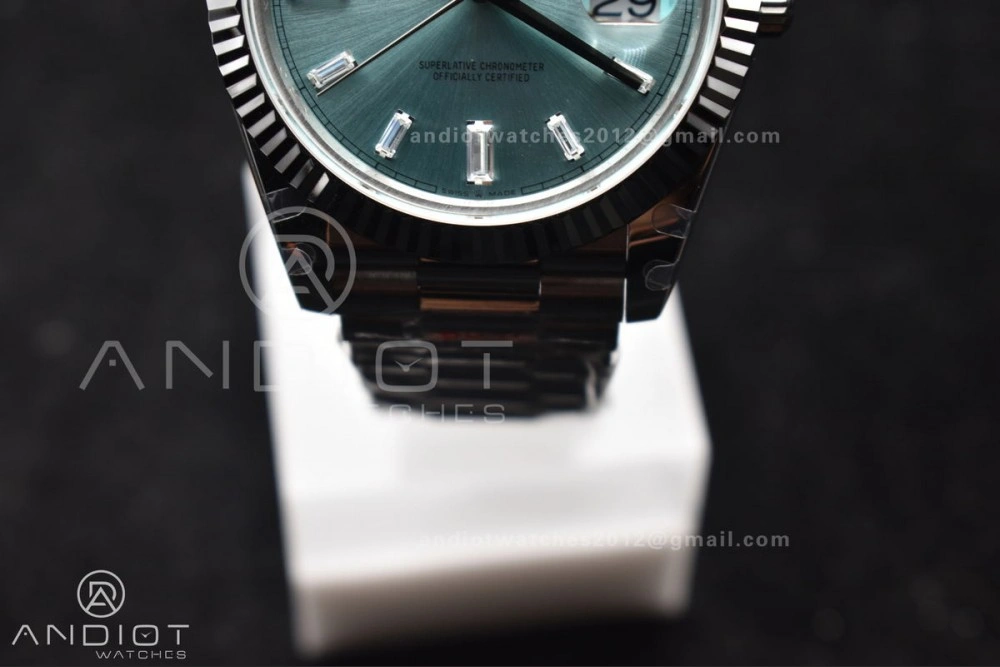 DayDate 40 SS GMF 904L Steel Ice Blue Stick Dial On President Bracelet A3255 V2