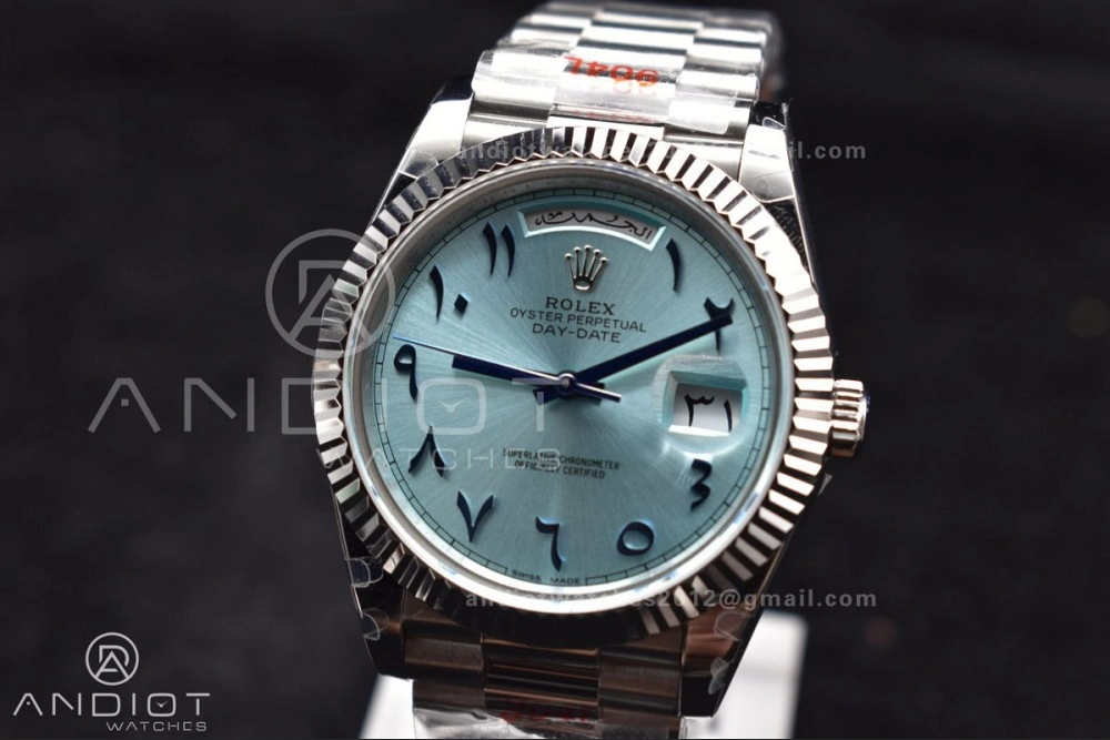 DayDate 40 SS GMF 904L Steel Iced Blue Dial Arabic Markers on President Bracelet A3255 V2