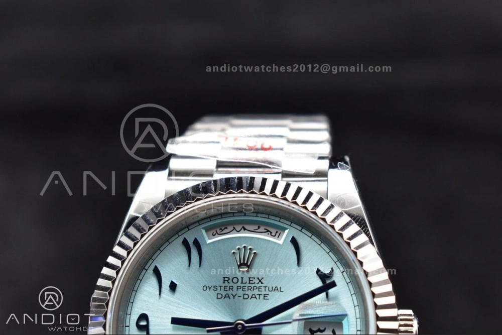 DayDate 40 SS GMF 904L Steel Iced Blue Dial Arabic Markers on President Bracelet A3255 V2